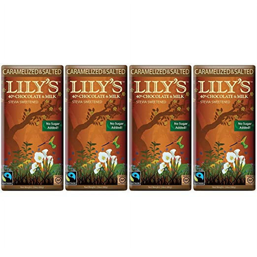 Caramelized & Salted Milk Chocolate (Pack of 4) by Lily's Sweets | Stevia Sweetened, No Added Sugar, Low-Carb, Keto Friendly | 40% Cacao | Fair Trade, Gluten-Free & Non-GMO 2.8 oz, 4 Pack