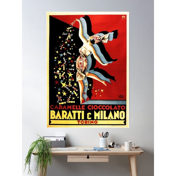 Caramelle Cioccolato Baratti & Milano 1928 Confectionery Vintage Italian Advertisement Poster Wall Art, Modern Wall Decor For Living Room Bedroom, 12x18 UNFRAMED