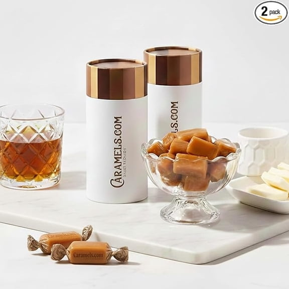 Caramels com Soft Caramels Duo Pack  Butterscotch & Butter Rum, Individually Wrapped Gourmet Candy, Assorted Gift Box