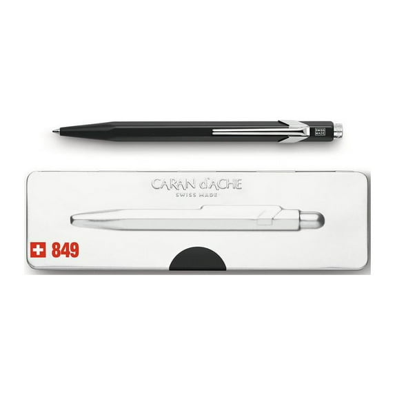Caran d'Ache 849 Popline Ballpoint pen, Matte Black, in Metal Slim Pack Case