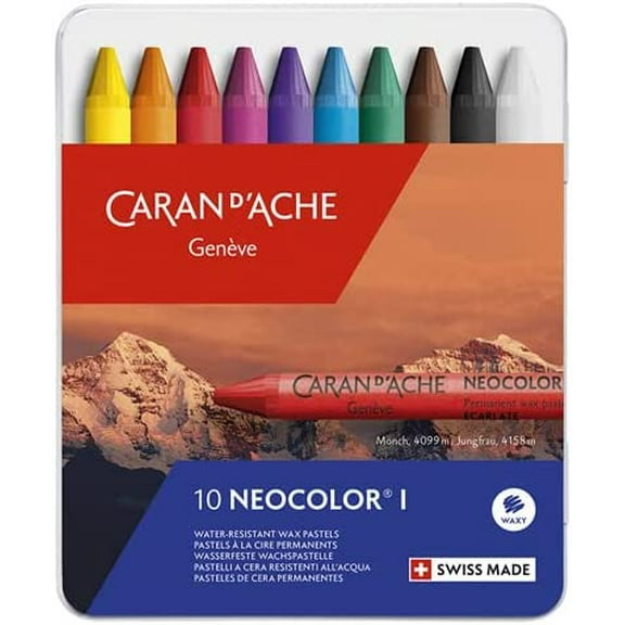 Caran d'Ache Neocolor I Wax Pastels - Assorted Colors, Set of 10