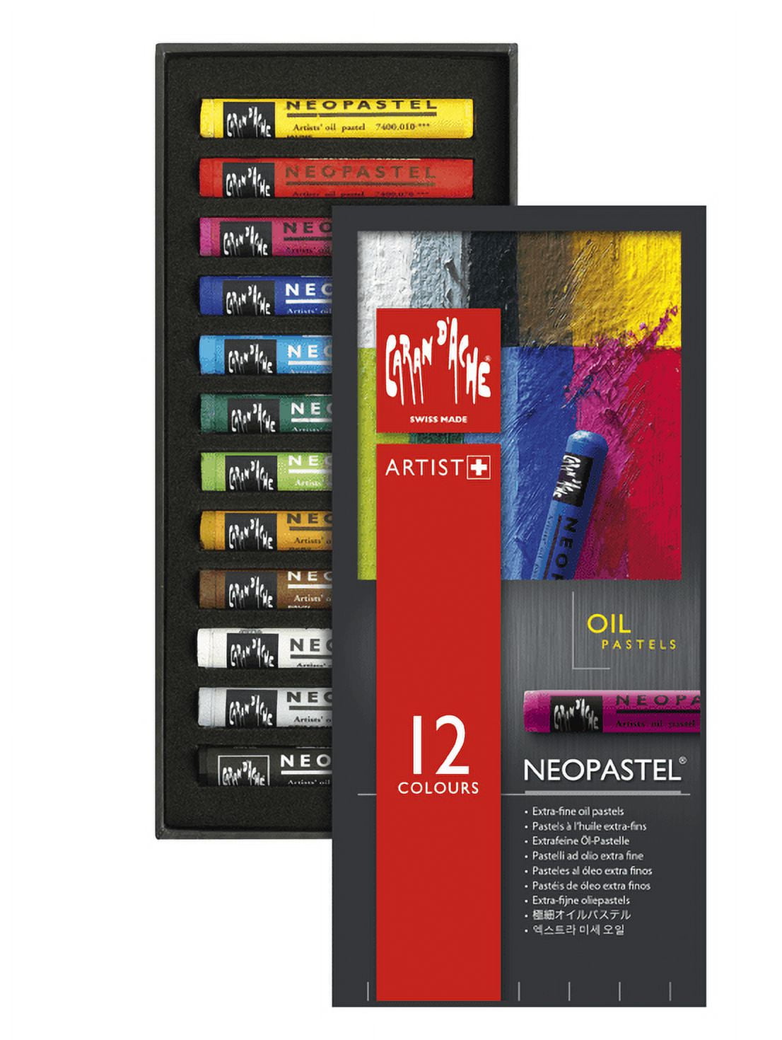 Caran dâAche, Neopastel Oil Based Pastel Crayons, with Durable Box, 12 Colors
