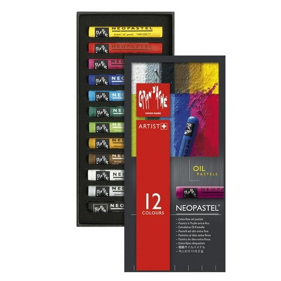 Caran dAche, Neopastel Oil Based Pastel Crayons, with Durable Box, 12 Colors