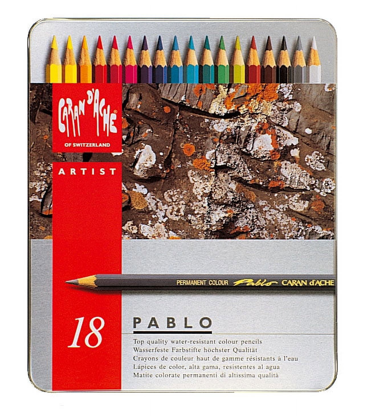 Caran d'Ache, Pablo Permanent Colored Pencils, with Metal Box, 18 Colors