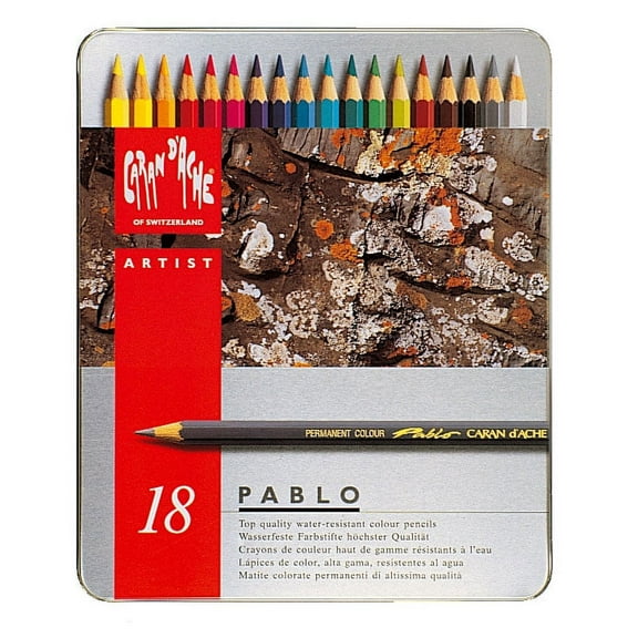 Caran d'Ache, Pablo Permanent Colored Pencils, with Metal Box, 18 Colors