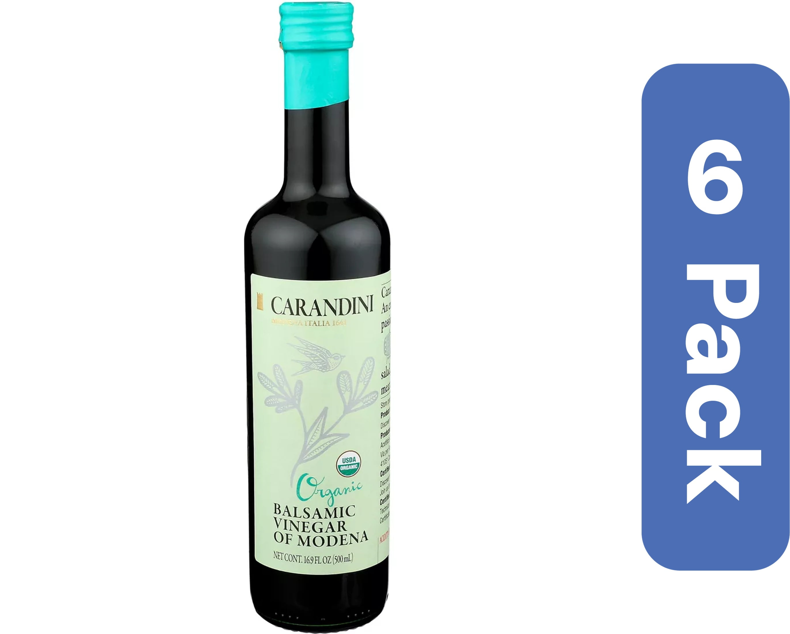 Carandini Balsamic Vinegar of Modena Organic 16.9 fl oz (Pack of 6)
