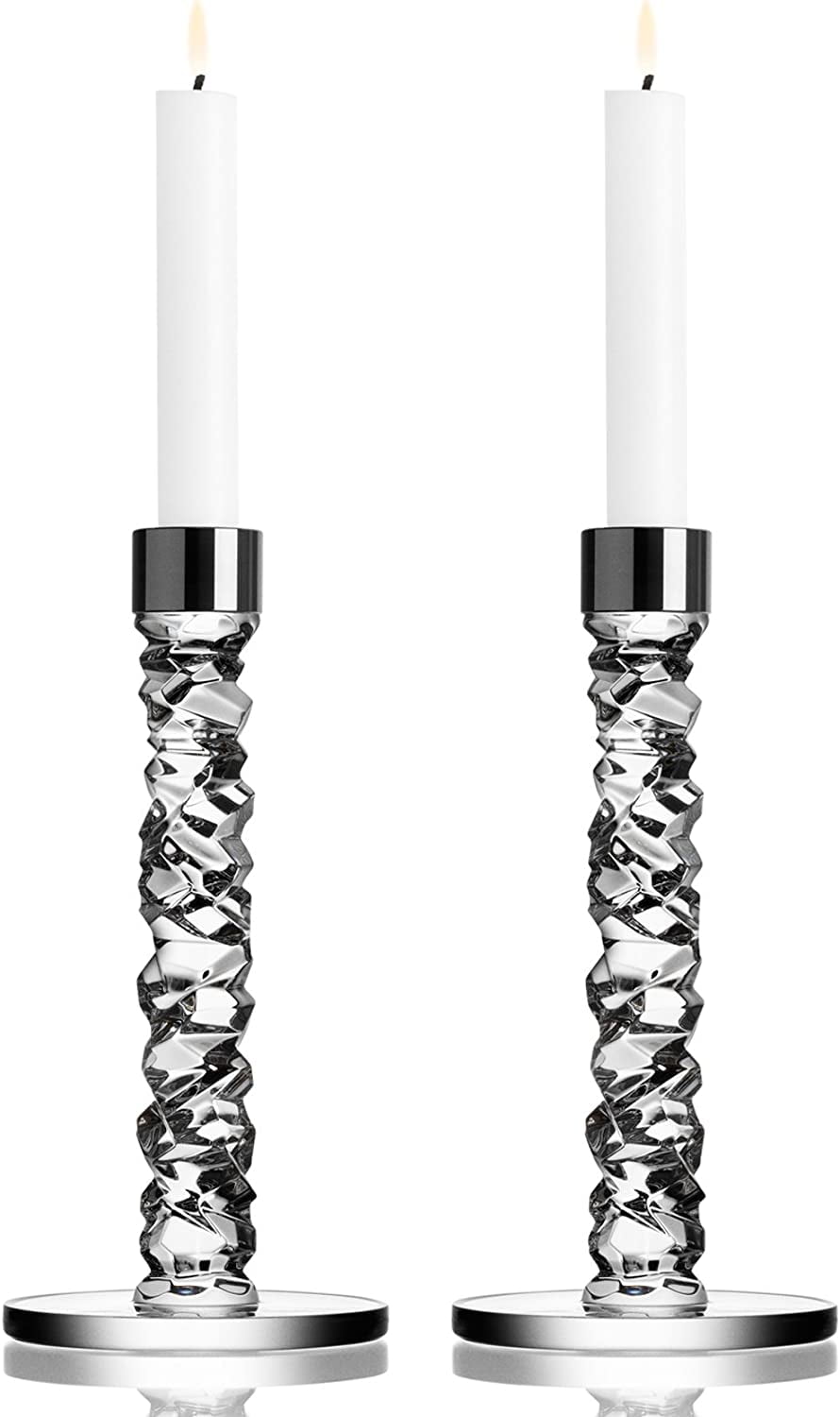Carat Crystal and Chrome Tabletop Candlestick Set