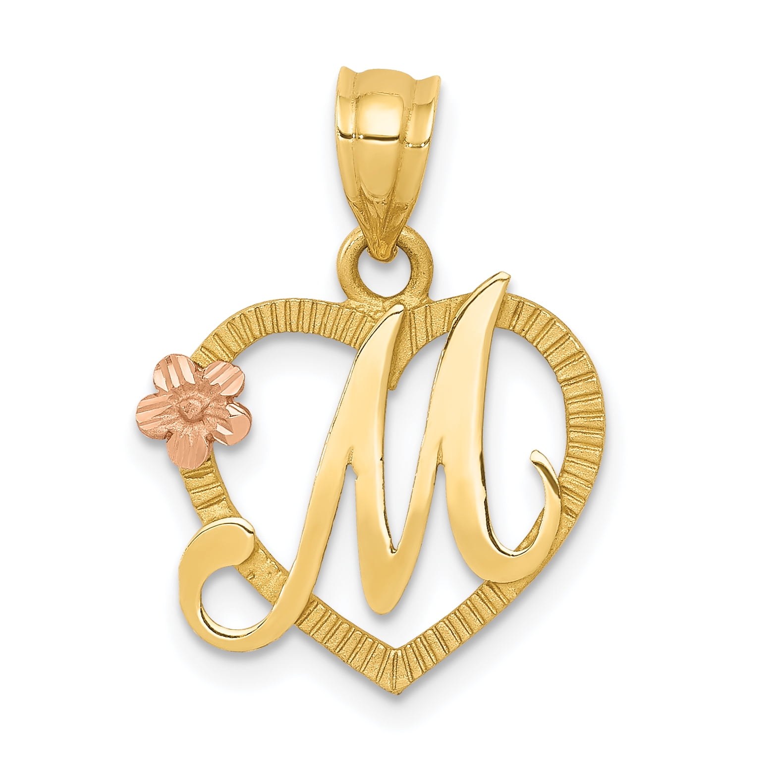 Carat in Karats 14K Two Tone Gold Heart Letter M Initial Pendant