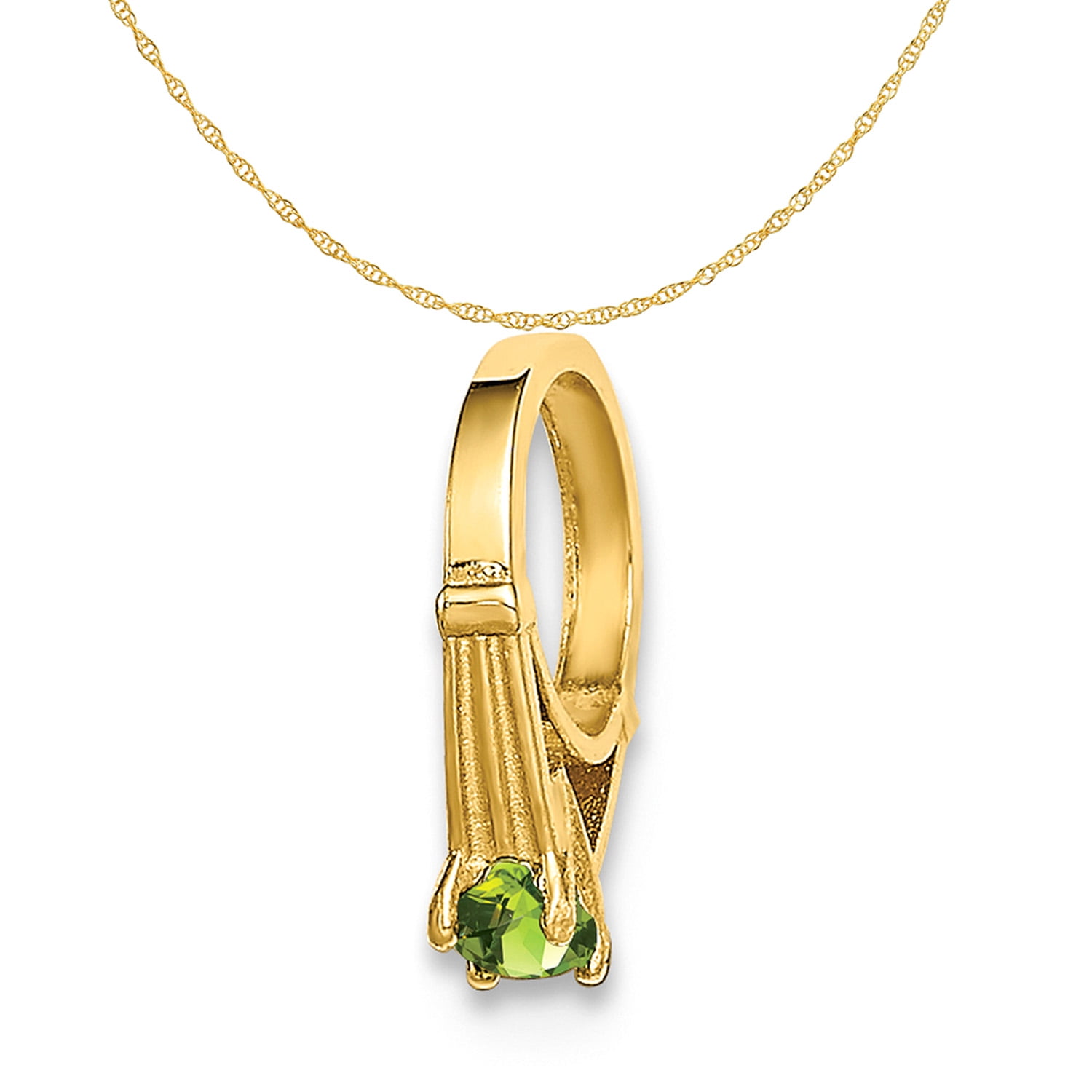 Carat in Karats 14K Yellow Gold 3D Ring with Light Green Glass Stone Pendant Charm (6.6mm) with 10K Yellow Gold Lightweight Rope Chain Necklace 16