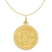 Carat in Karats 14K Yellow Gold A Date To Remember Disc Pendant Charm (27mm x 19mm) With 10K Yellow Gold Lightweight Rope Chain Necklace 16''