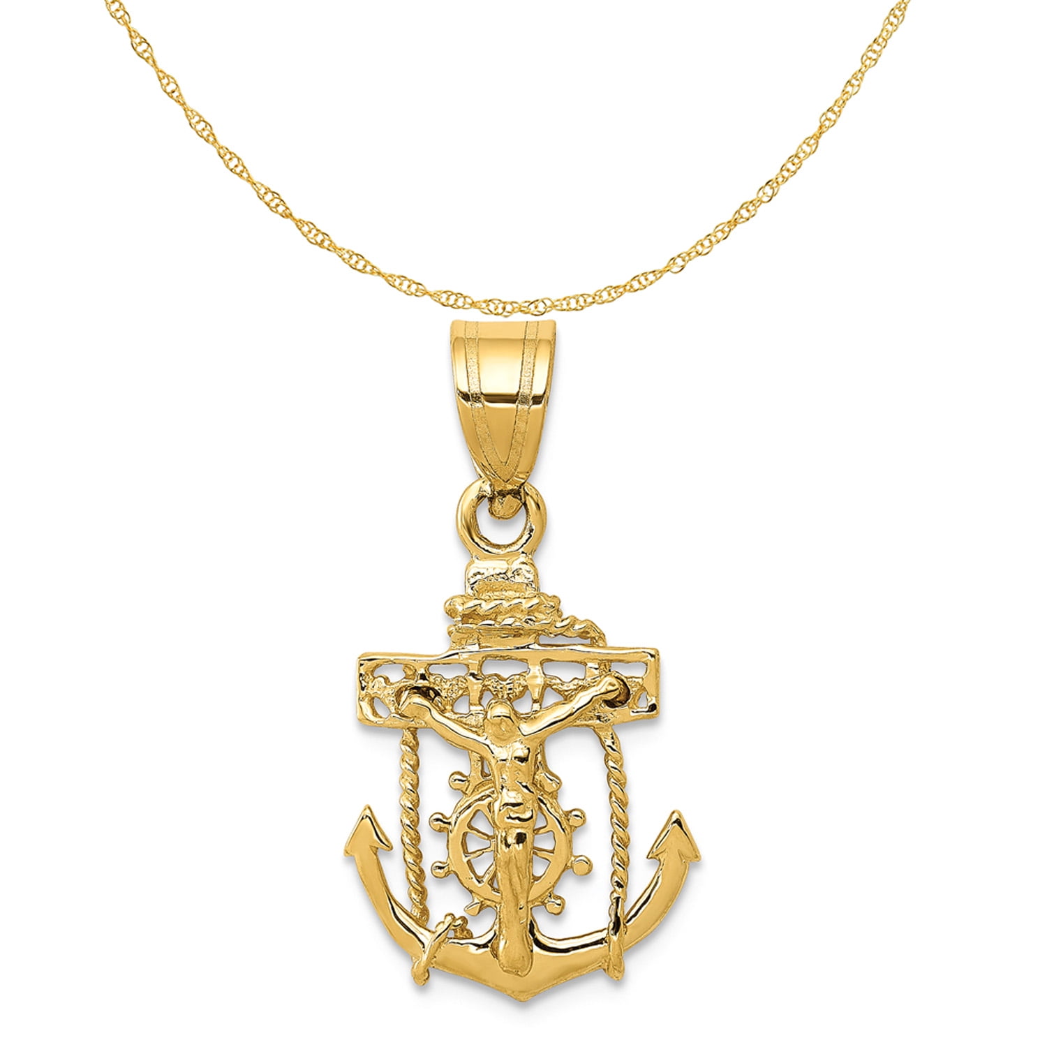 Solid Gold Cross Necklace For Women 14k Solid Gold Mariner Cross