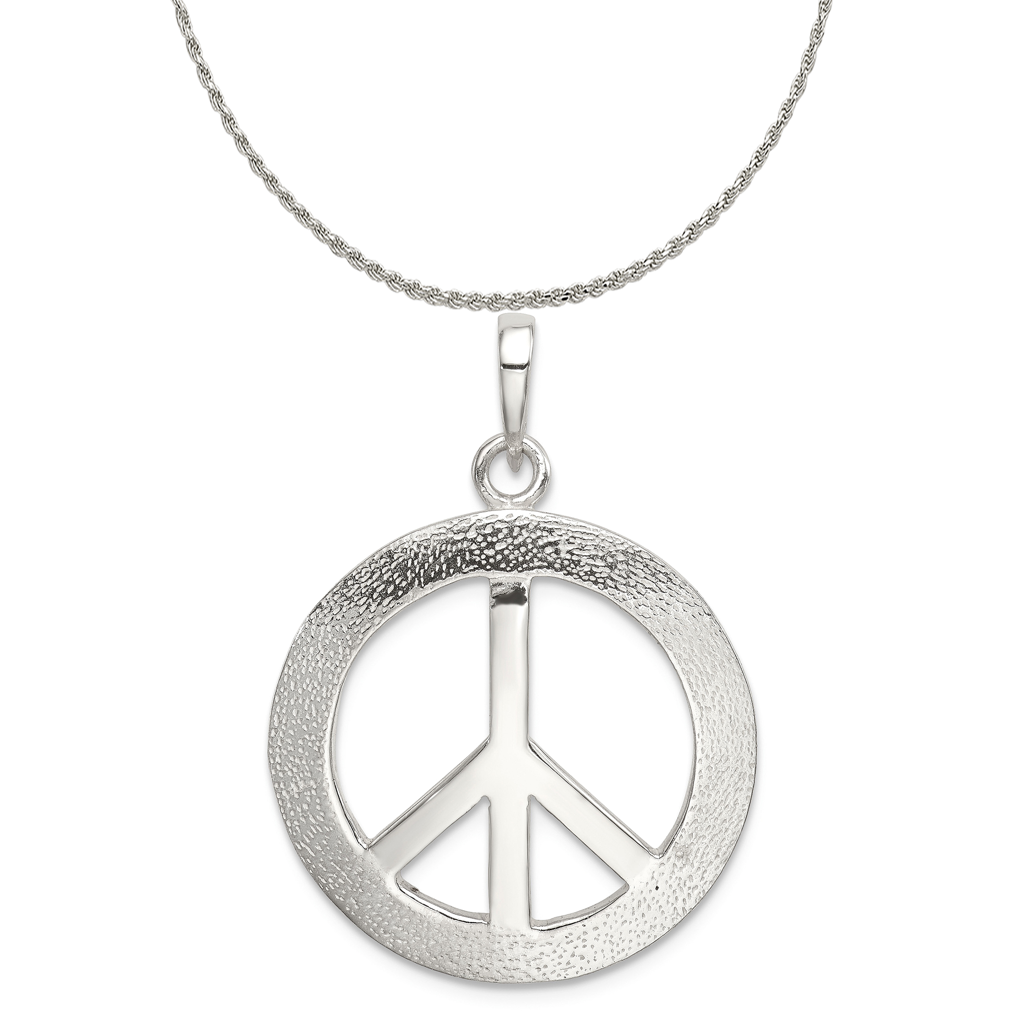 Carat in Karats Sterling Silver Polished Finish Textured Peace Charm