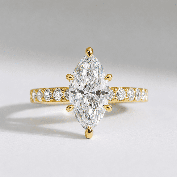 Caratfinejewels 3.00Ct Marquise Lab Grown Diamond Solitaire Engagement Ring, Pave Band, 10K Yellow Gold