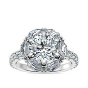 CARATUP 3.00 Carat (F-G/VS1) IGI Certified Beautiful Round Cut Lab Grown Diamond Solitaire Engagement Rings for Women Solid 14K White Gold Size 7