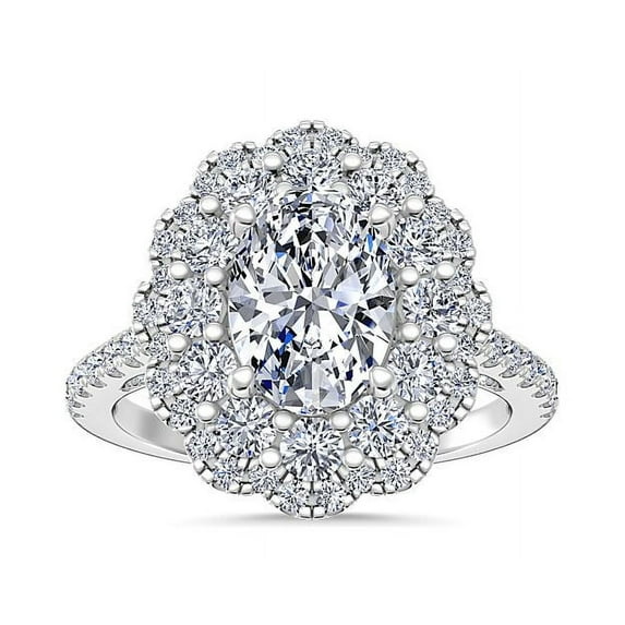 Caratup 2.50 Ct IGI Certified Excellent Oval Cut Lab Grown Diamond Halo Anniversary Ring for Girls (F-G/VS1) Solid 18K White Gold Size 3