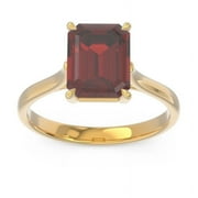 Caratup New Emerald Cut 2.50 Carat Garnet Gemstone Solitaire Anniversary Ring for Women Solid 18K Yellow Gold Size 7