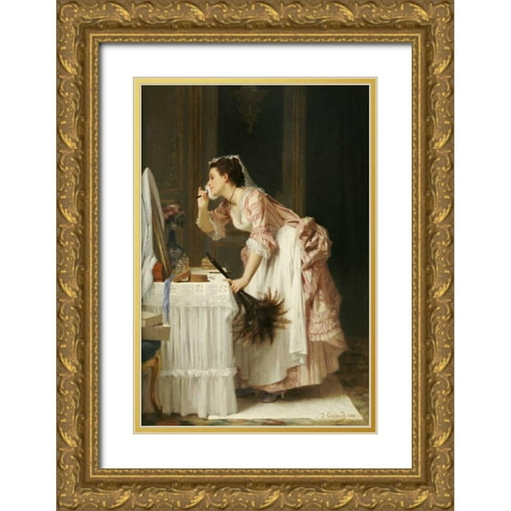 Caraud, Joseph 13x18 Gold Ornate Wood Framed with Double Matting Museum Art Print Titled - The Chamber Maid