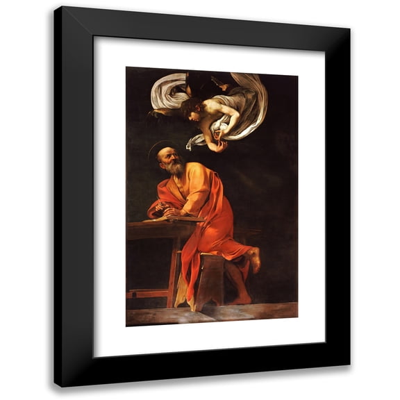 Caravaggio 11x14 Black Modern Framed Museum Art Print Titled - Saint Matthew and the Angel (circa 1602)