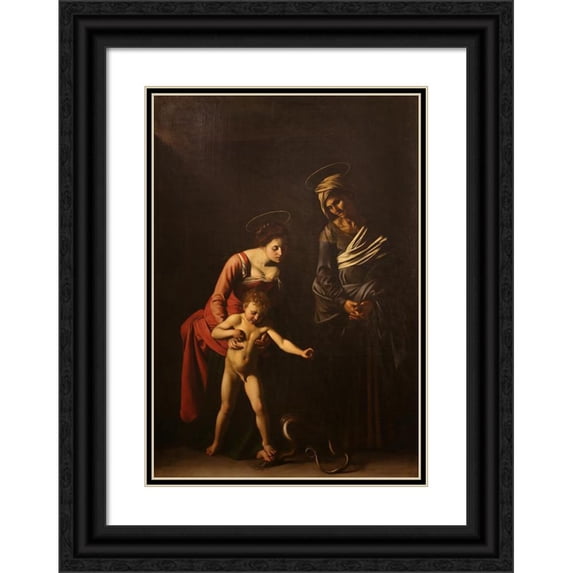 Caravaggio 11x14 Black Ornate Wood Framed Double Matted Museum Art Print Titled: Madonna and Child with Saint Anne (1605-06)