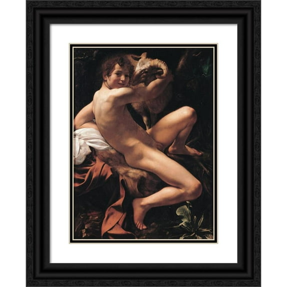 Caravaggio 11x14 Black Ornate Wood Framed Double Matted Museum Art Print Titled: Saint John the Baptist (1602)