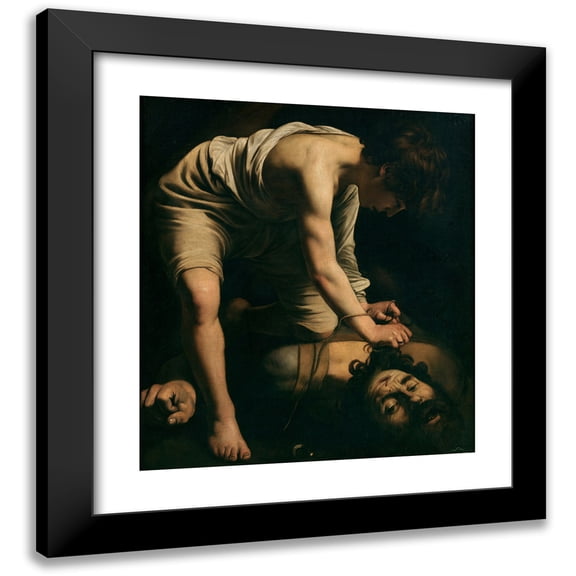 Caravaggio 12x13 Black Modern Framed Museum Art Print Titled - David and Goliath (1600)