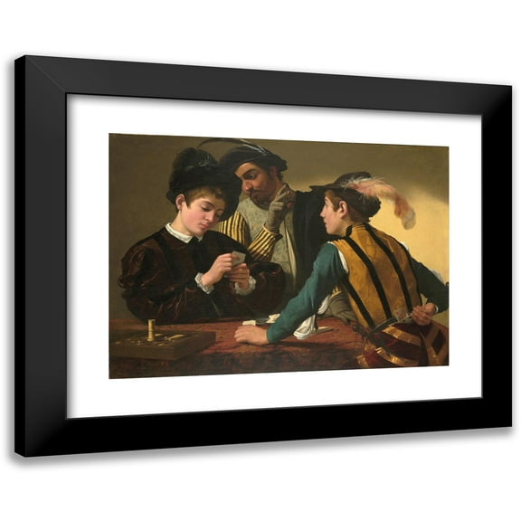 Caravaggio 14x11 Black Modern Framed Museum Art Print Titled - The Cardsharps (ca 1595)