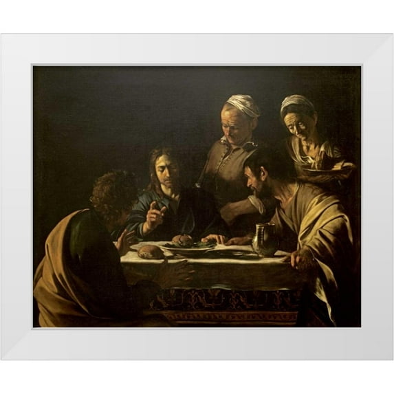 Caravaggio 14x12 White Modern Wood Framed Museum Art Print Titled - Supper at Emmaus