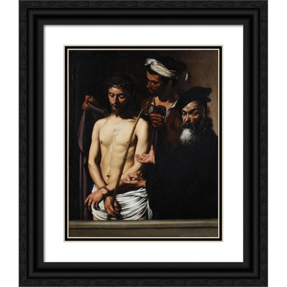 Caravaggio 15x18 Black Ornate Wood Framed Double Matted Museum Art Print Titled - Here Man (About 1605)
