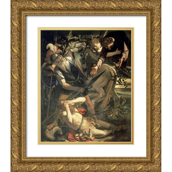 Caravaggio 26x31 Gold Ornate Wood Framed with Double Matting Museum Art Print Titled - Conversion of St. Paul