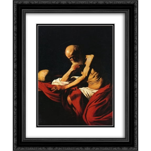 Caravaggio 2x Matted 20x24 Black Ornate Framed Art Print 'Saint Jerome in Meditation'