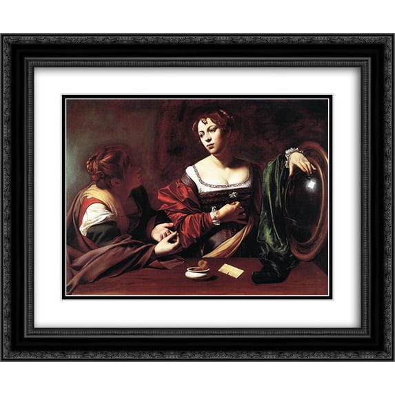 Caravaggio 2x Matted 24x20 Black Ornate Framed Art Print 'Martha and Mary Magdalene'