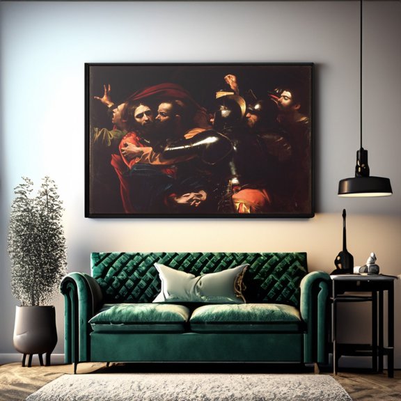 Caravaggio 'The Taking of Christ' Art Print Baroque Poster, Stretched Canvas 8x10in