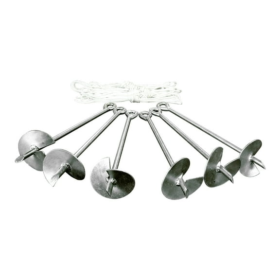 Caravan Canopy Domain Anchor System (Set of 6) Metallic, Solid Steel Construction, Heavy-Duty, Includes Rope