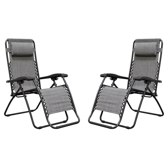 Caravan Canopy Infinity Zero Gravity Steel Frame Patio Deck Chair, Grey (Pair)