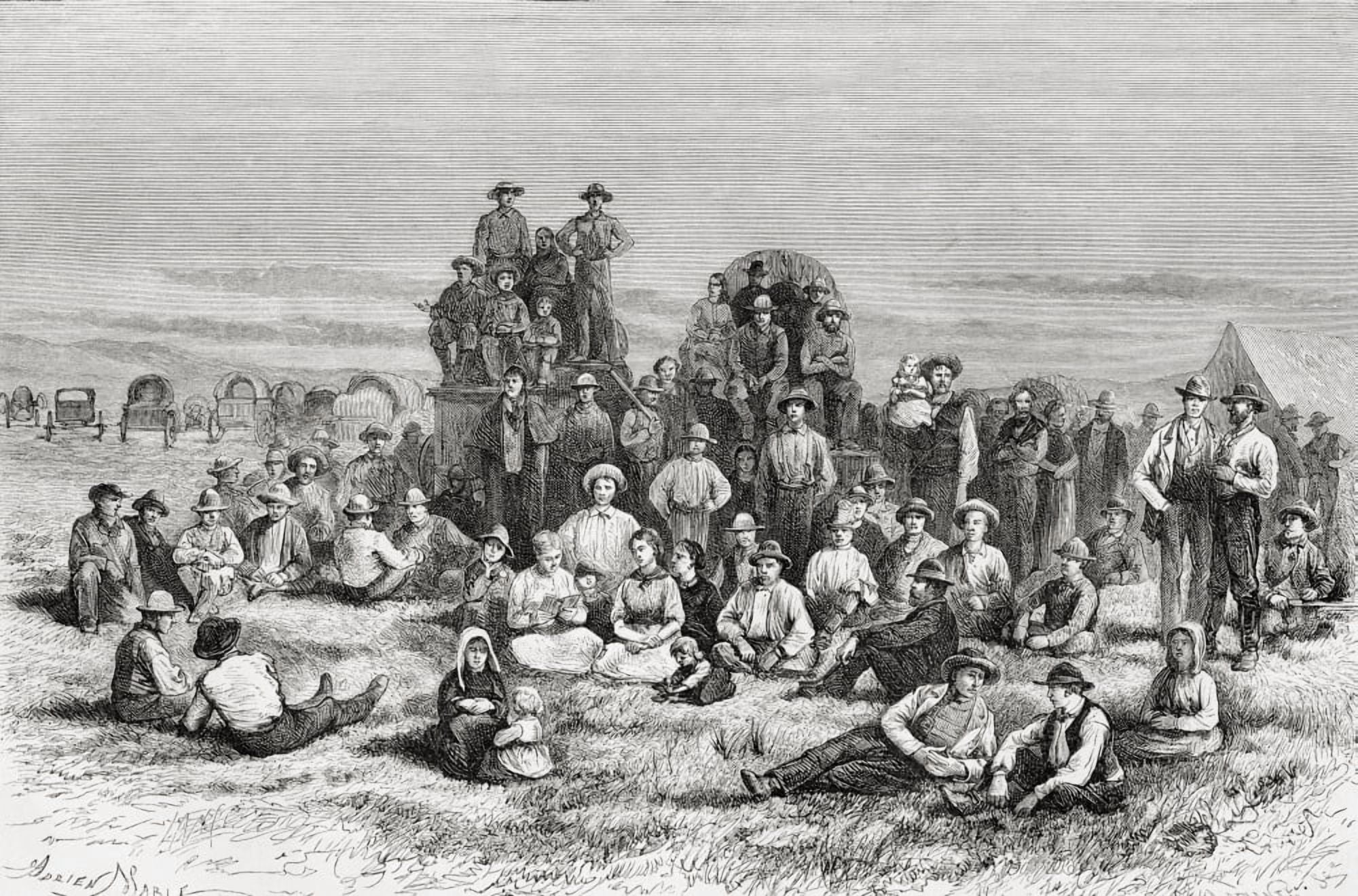 A Caravan Of Neophyte Mormons Camping In The Utah Desert America In The 19Th Nineteenth Century From El Mundo En La Mano Published 1875 Canvas Art - Ken Welsh Design Pics (18 x 11)