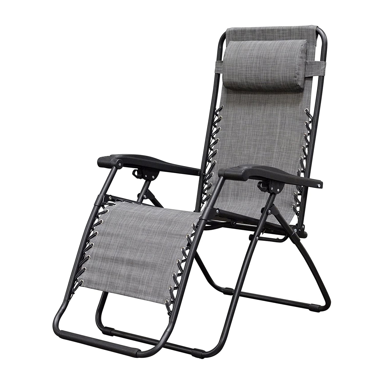 Gray Steel Zero Gravity Outdoor Recliner Lounge Chair with Adjustable Headrest