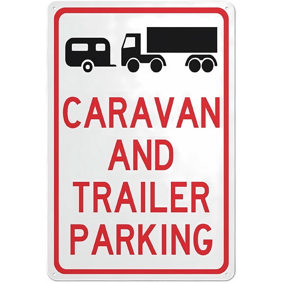 Caravan and Trailer Parking Sign, 8"x12" Rust-Free Aluminum, Easy-to-Read Sturdy Outdoor Metal for Home Farm Yard, Combined Parking