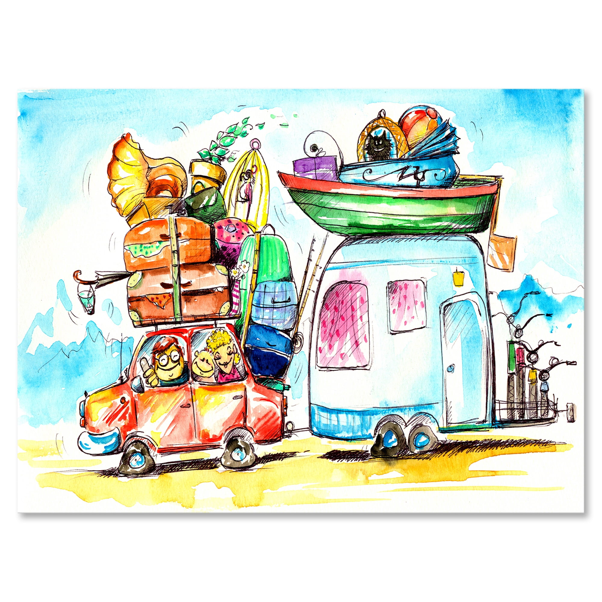 Caravans With Family Travel 40 in x 30 in Painting Canvas Art Print, by Designart