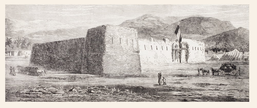 Caravanserai In El Kantara Biskra Province Algeria North Africa In The Mid 19Th Century From Lunivers Illustre Published 1866 Canvas Art - Ken Welsh Design Pics (44 x 19)