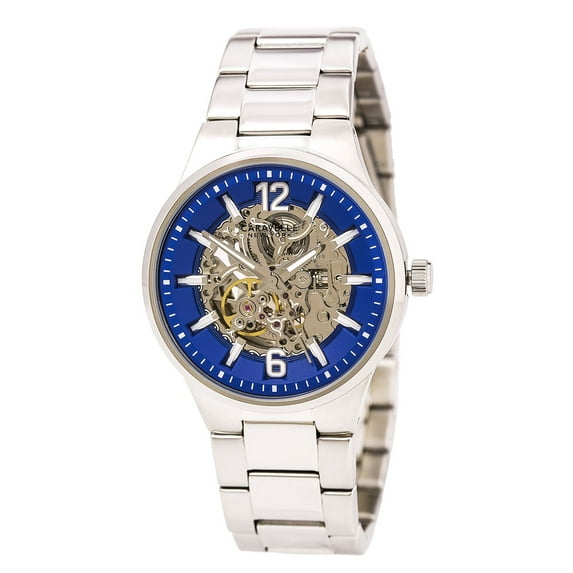 Caravelle 43A135 Men's Automatic Blue and Silver Skeleton Dial Stainless Steel Bracelet Watch