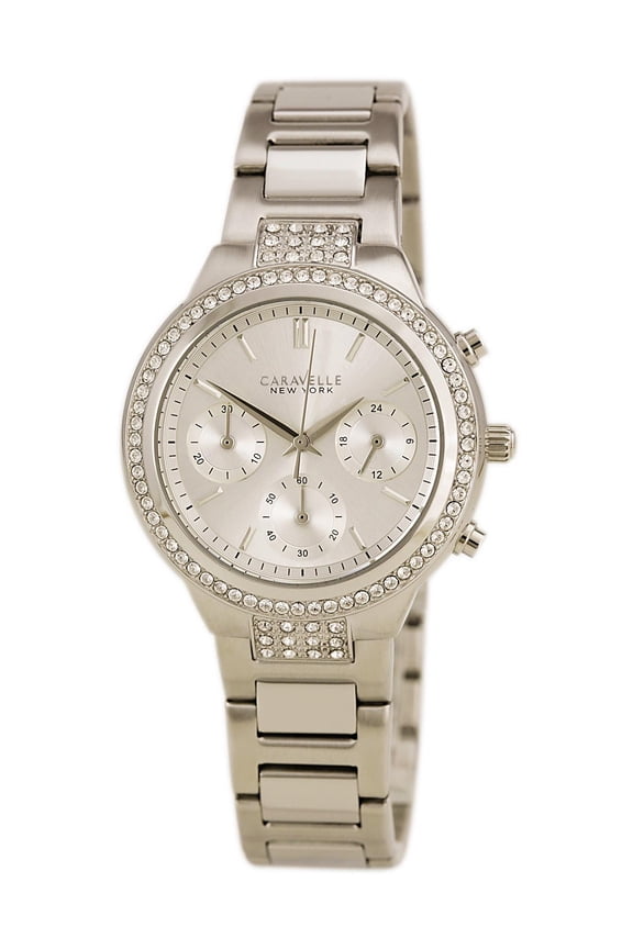 Caravelle 43L186 Women's New York Silver Dial Stainless Steel Chronograph Crystal Watch