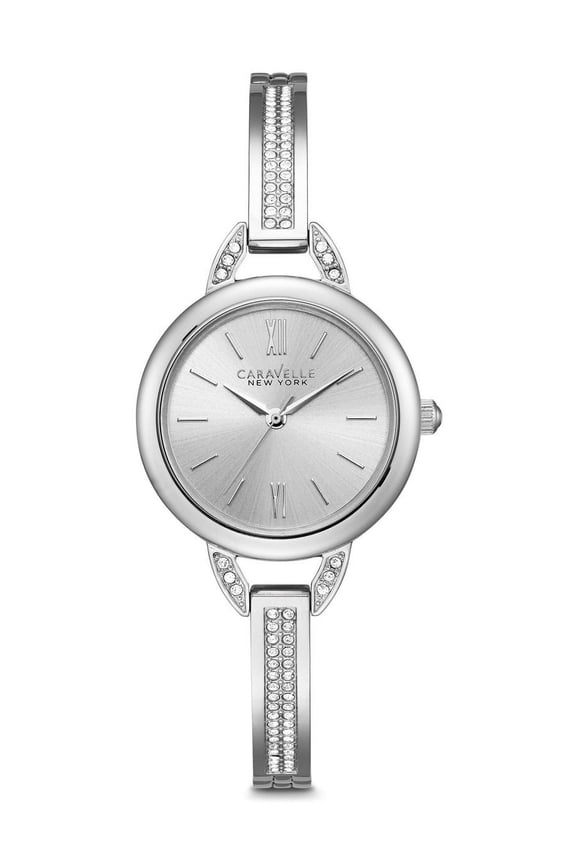 Caravelle 43L200 Women's Crystal Silver Dial Stainless Steel Bangle Bracelet Watch
