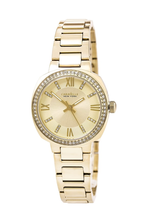 Caravelle 44L225 Women's Crystal Gold Tone Dial Yellow Gold Steel Bracelet Watch