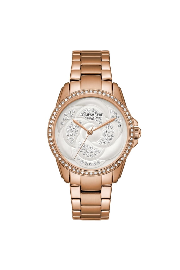 44L233 Women's Crystal Silver Tone Dial Rose Gold Stainless Steel Bracelet Watch