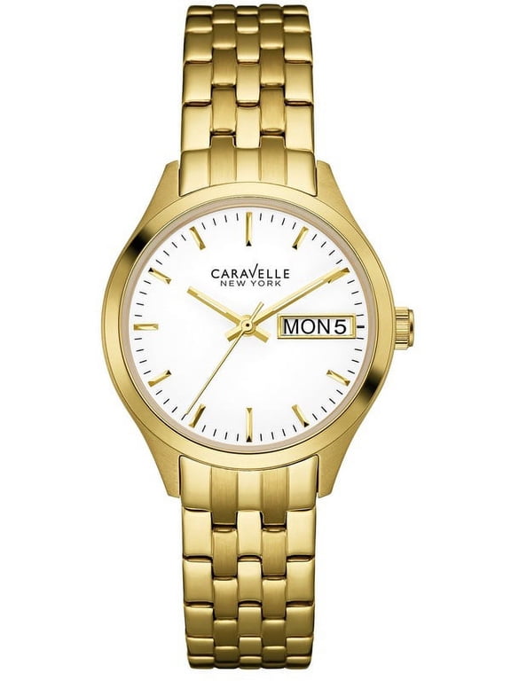 44N107 Women's Gold Steel Band With White Analog Dial Watch New In Box