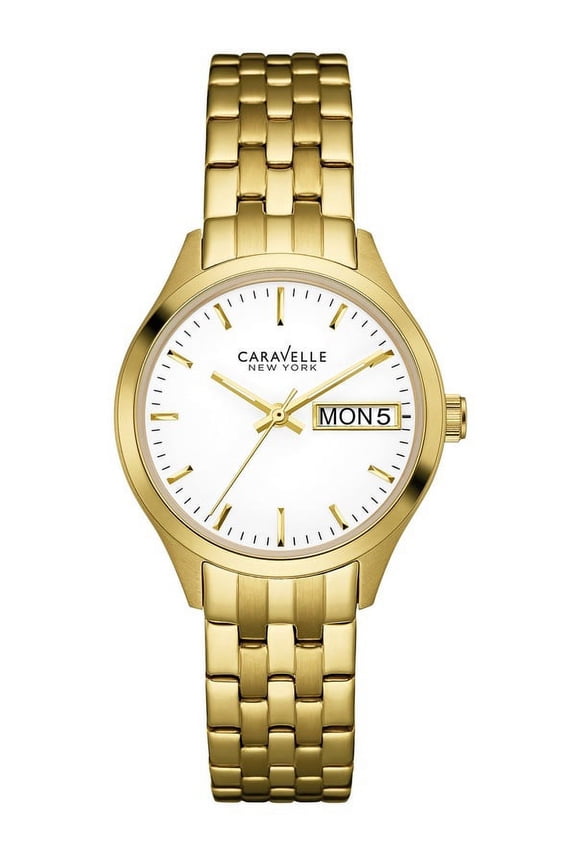 44N107 Women's Gold Steel Band With White Analog Dial Watch New In Box