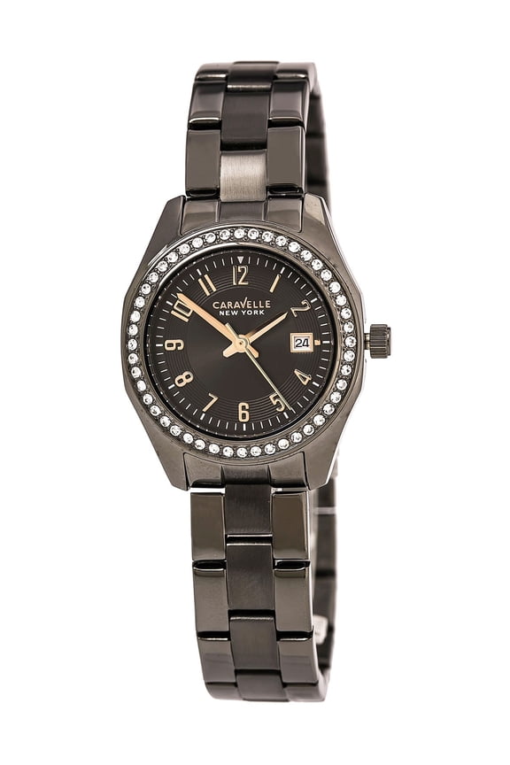 Caravelle 45M110 Women's Crystal Grey Dial Gunmetal IP Steel Bracelet Watch