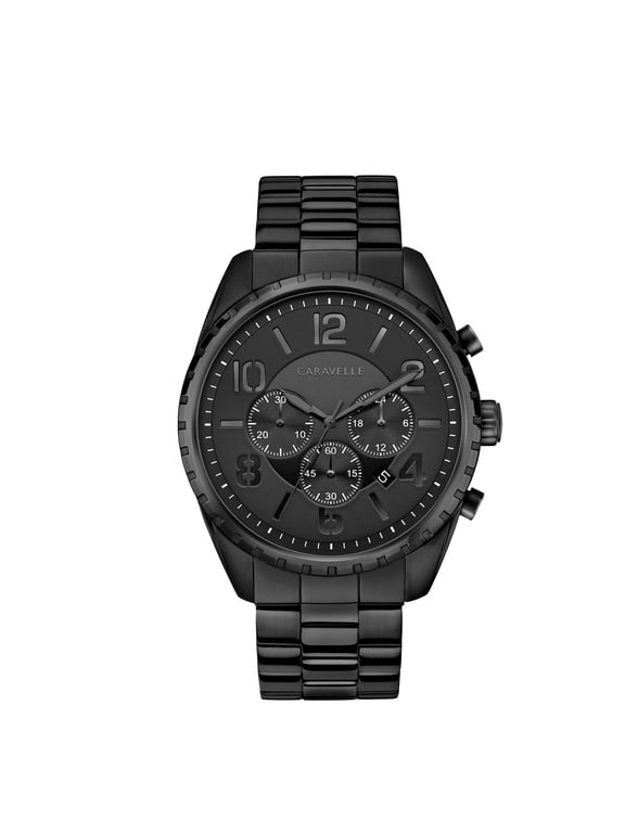 Designed By Bulova Men's Chronograph Black-Tone Stainless Steel Bracelet Sport Watch