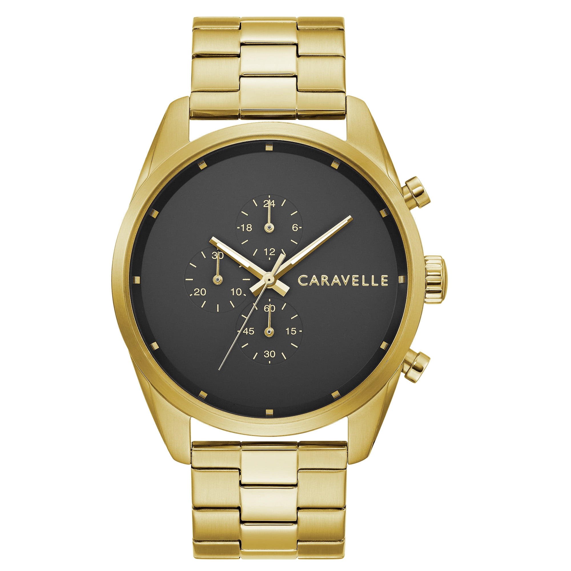 Caravelle Designed By Bulova Men's Gold-Tone Chronograph Watch, Black Dial - 44A113 Caravelle Designed By Bulova Men's Gold-Tone Chronograph Watch, Black Dial - 44A113