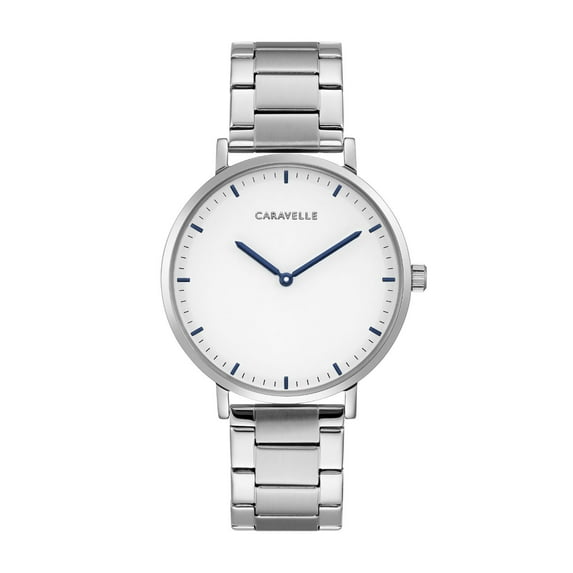 Caravelle Designed By Bulova Men's Stainless Steel Minimal Watch, White Dial - 43A150